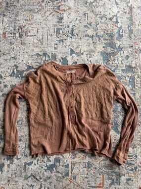 We the Free Embroidered Button-Front Brown Top